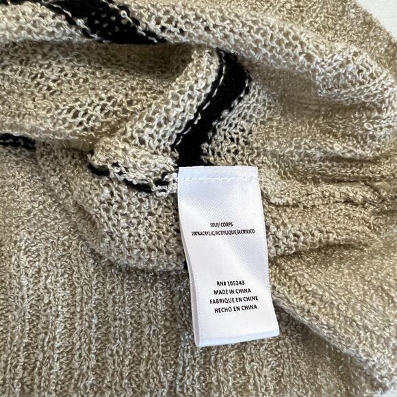 Bobeau Sweater Womens M Medium Oatmeal Black Striped Open Weave Long Sleeve Crew - Picture 10 of 13